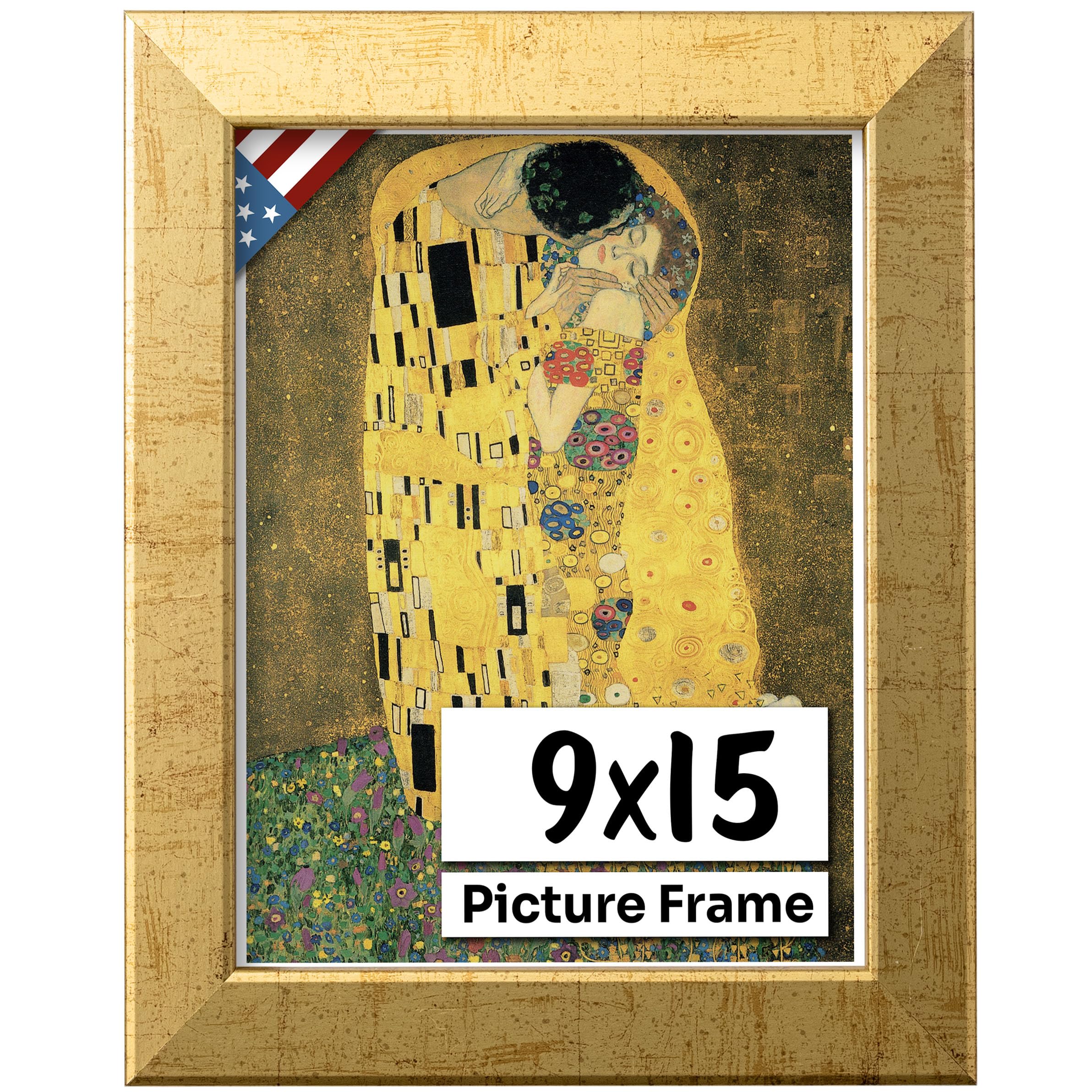 US Art Flat Antique Gold 9x15 Picture Frame - Handmade American Flat 1