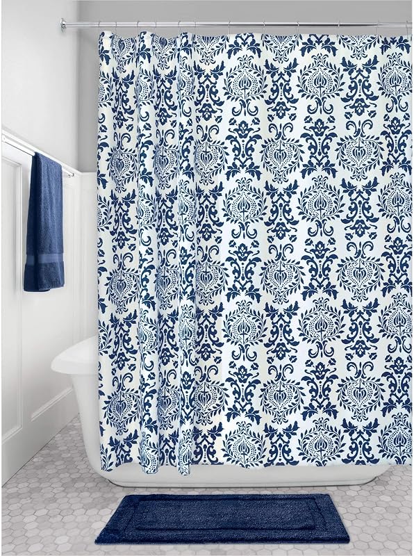 Cortina de ducha de tela Damasco Trellis de InterDesign - 72 "x 72"; azul