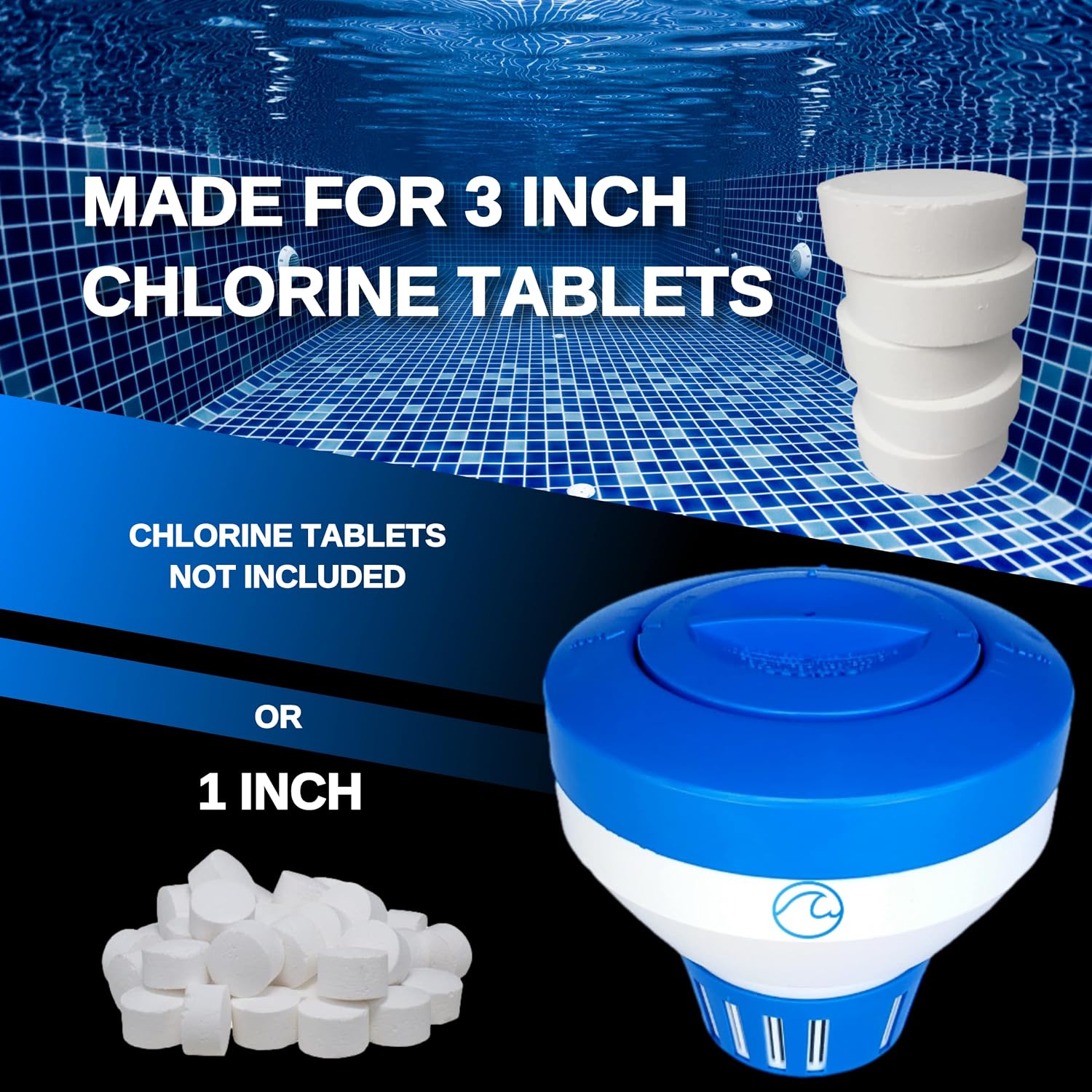 Cclear Pool Chlorine Floater for 3 inch Chlorine Tablets, 40% Thicker Walls, 7 inch Large Chlorine Dispenser for Inground and Above Ground Swimming Pool, 2 Year Warranty (for 3-inch Chlorine Tablets)