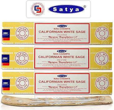 Satya White sage Incense Sticks, Satya sai Baba Insenses 15gmx3 45 gm Pack with Raajsee Incense Holder Bundle, Satya Nag Champa Natural Incense