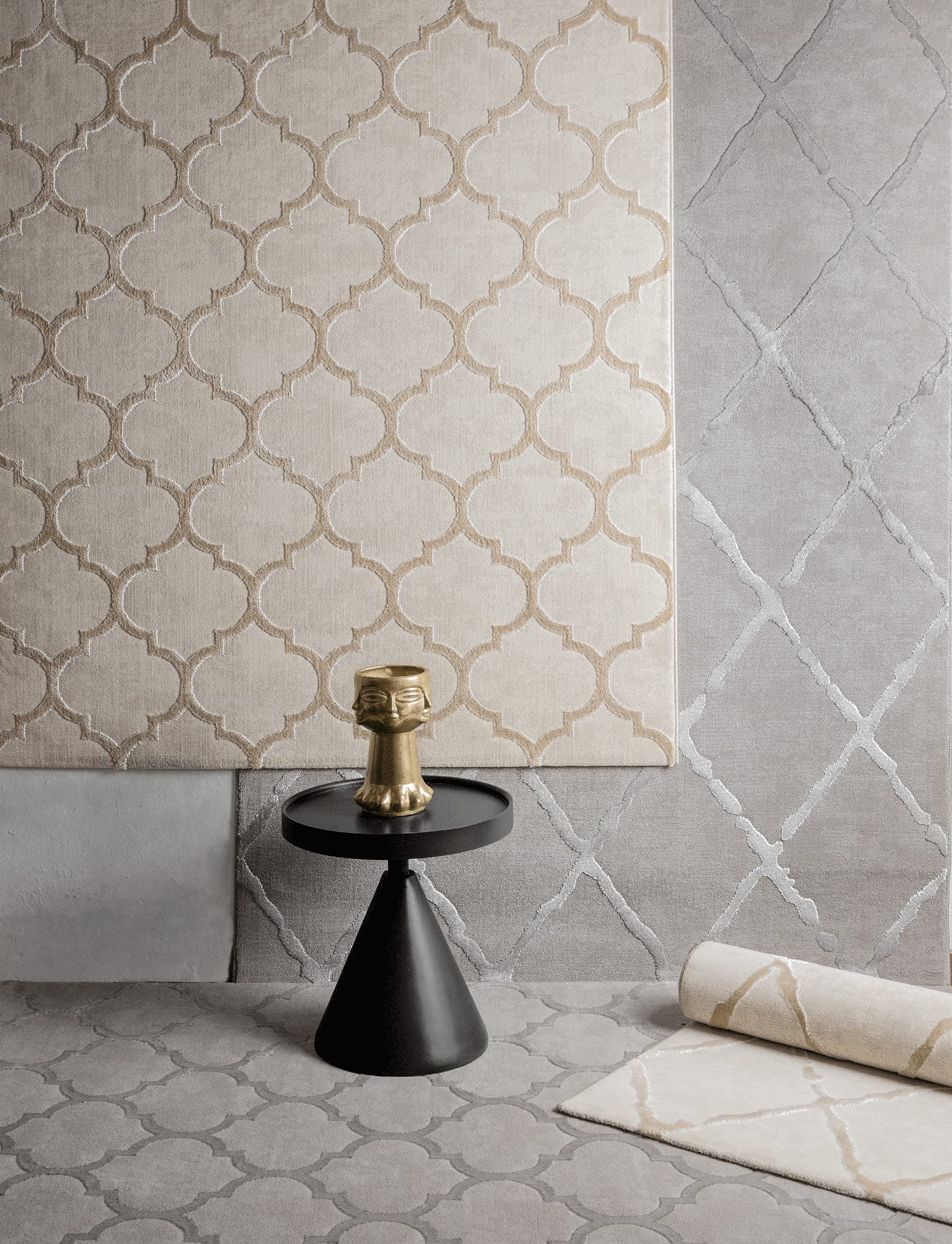 the carpet Knight Eleganter - Tappeto da soggiorno a pelo corto, effetto 3D lucido, struttura ad alta profondità, beige, 120 x 170 cm