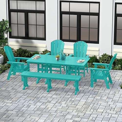Miniatura 43 de WestinTrends Malibu - Juego de comedor Adirondack de 7 piezas para exteriores, juego de muebles de mesa y sillas de madera de polietileno para todo