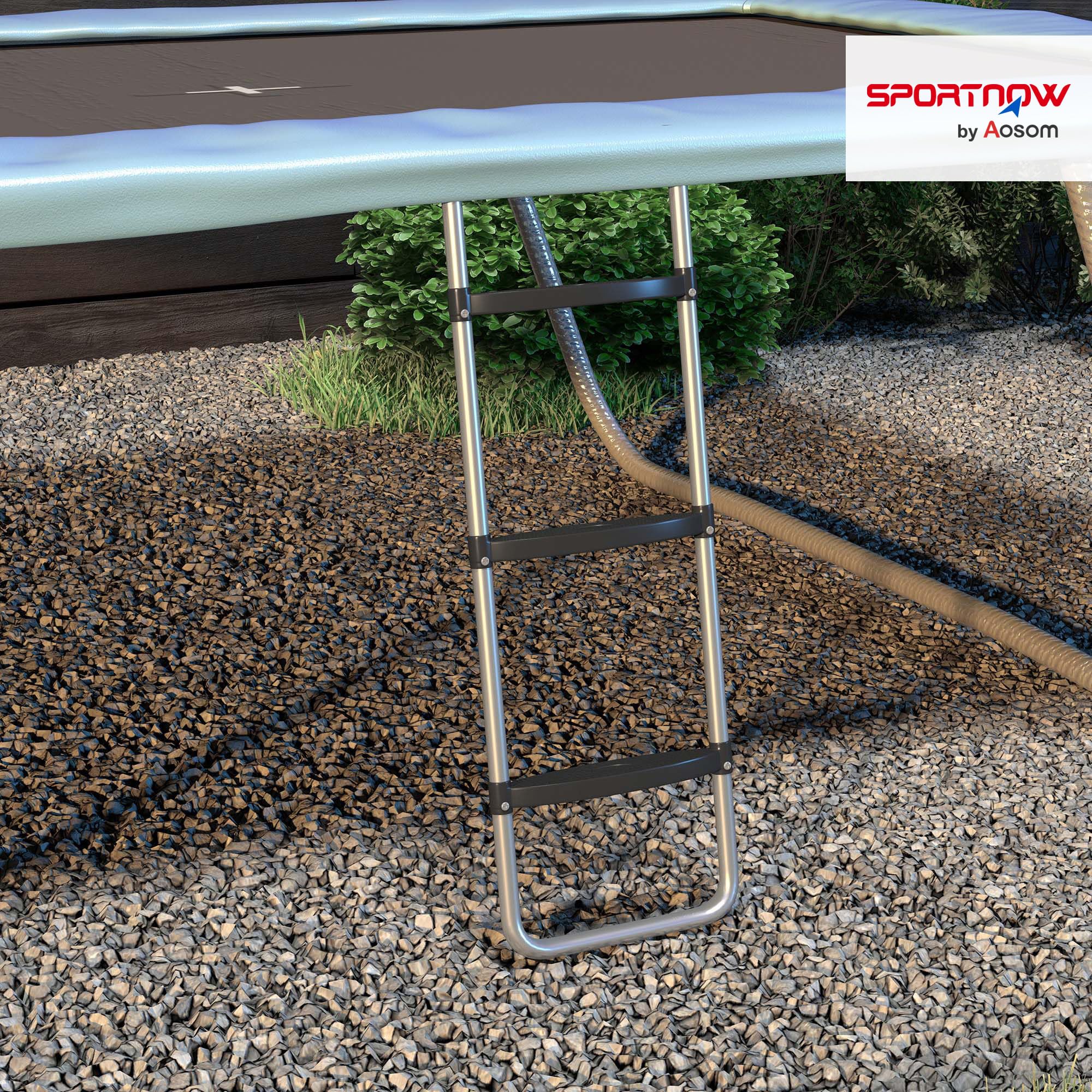 SPORTNOW Scaletta per Trampolino Elastico in Acciaio con 2 o 3 Scalini, Scala per Tappeto Elastico con Altezza Regolabile e Aggancio Universale, 97x32cm, Argento