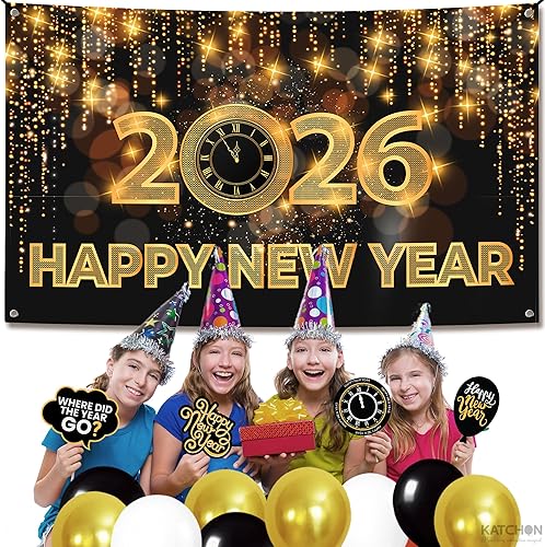 Miniatura 7 de Katchon, Xtralarge - Cartel de feliz año nuevo – 72 x 44 pulgadas | Cartel de feliz año nuevo 2026 para decoraciones de Año Nuevo 2026 | Telón de