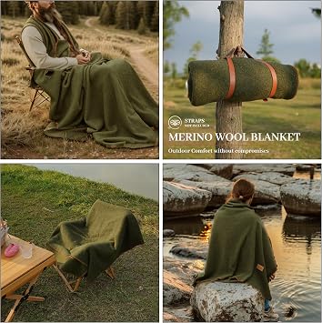 ACUSHLA Merino Wool Blanket - Wool Throw, Sofa Bed and Couch Large Bedspread, Versatile Blanket sofa throw for Bed, Cold Weather, Extra Large Throw –160x200 cm Army Green
