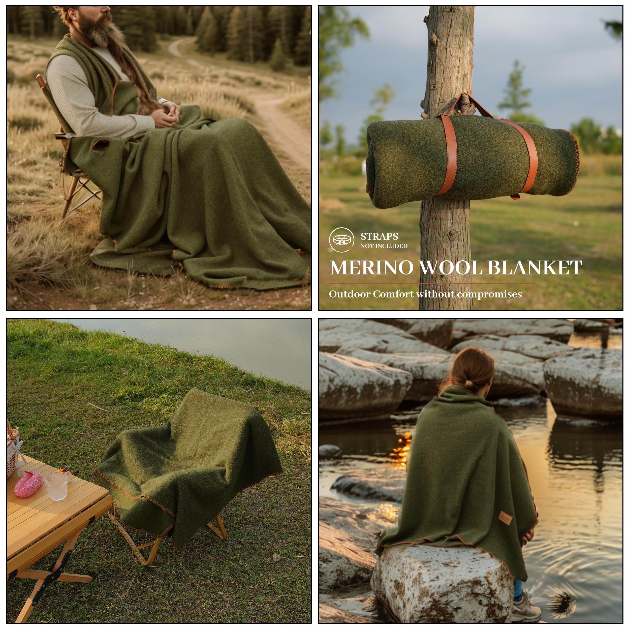 ACUSHLA 80% Merinowolle Wolldecke 160x200 cm, Kuscheldecke Decke, Armygrün | Natürliche Wärme & Komfort – Flauschige Decke für Camping, Reisen und Zuhause. Weich, atmungsaktiv und ideal für kalte Tage