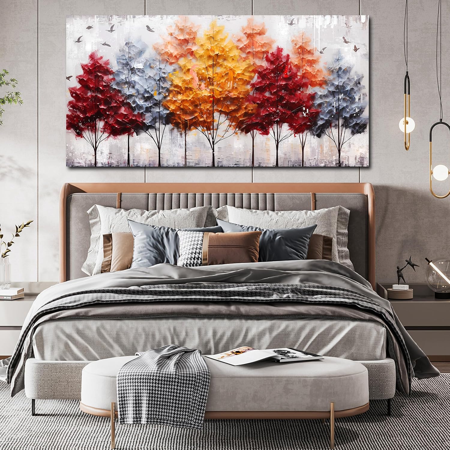 ENTANUB Birch Tree Wall Art for Living Room, Colorful Canvas Wall Picture for Bedroom, Forest Print Painting Decor, Large Size (Littles scratch)