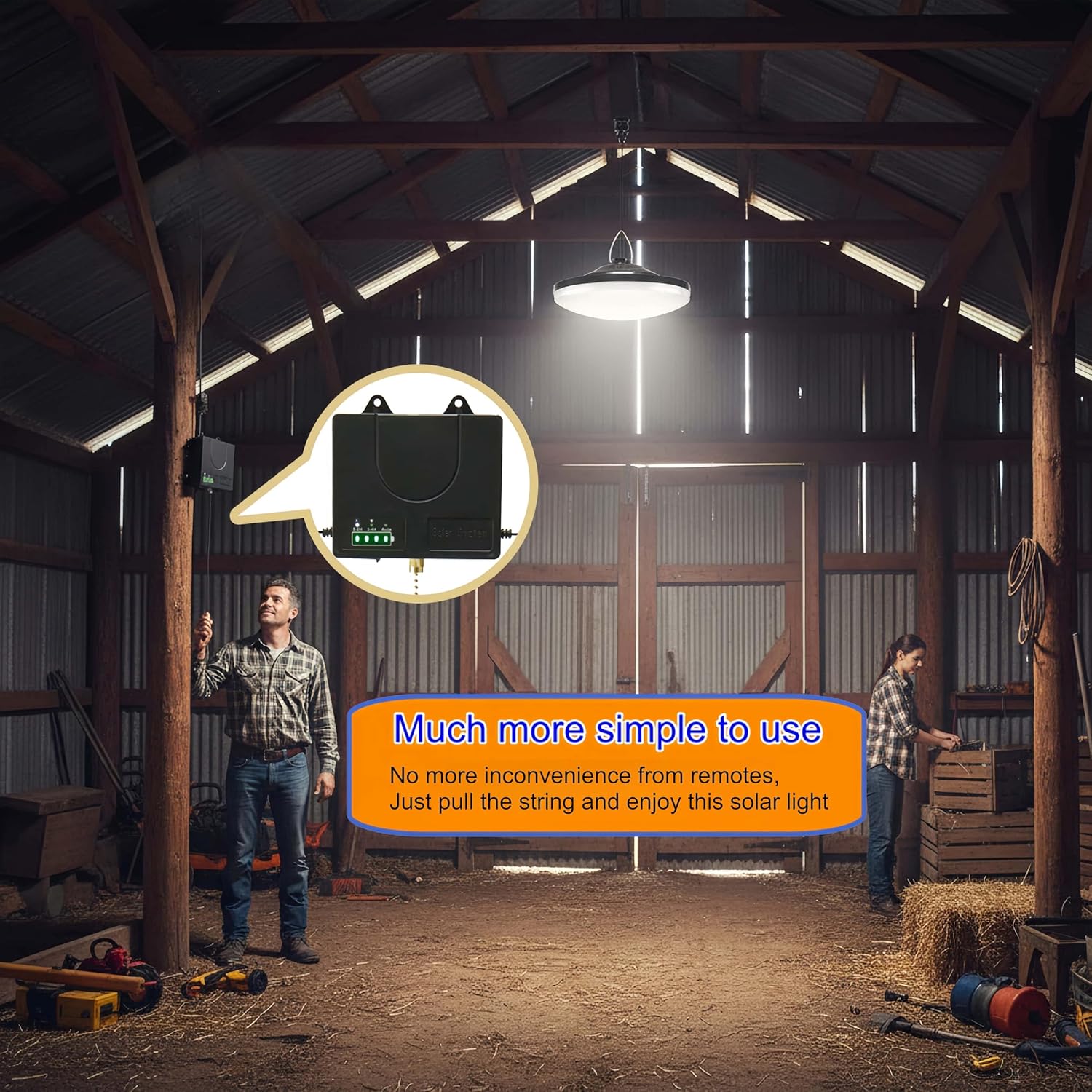HULPPRE 3000lm Solar Shed Light Indoor Outdoor with Pull String, Daytime or Night,Dusk to Dawn,Bright with 169 LEDs,IP65 Waterproof,3 Modes,for Barn,Chicken Coop,Patio,Garden,Yard,Gazebo