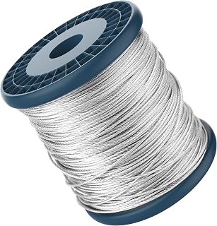 Houseables 1/16 Wire Rope, Galvanized Wire, Aircraft Cable, 1/16 Cable, Galvanized Steel Rope, 500 Feet Spool, Braided 7x7, Metal, Tension, Garage Door, Fence, Clothesline, Outdoor, Heavy Duty, 520 LB