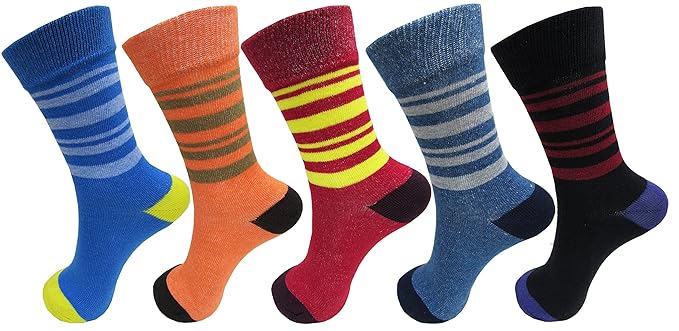 RC. ROYAL CLASS Kids Calf Length Stripped Cotton Socks (Pack of 5 Pairs) (2-10 Years)