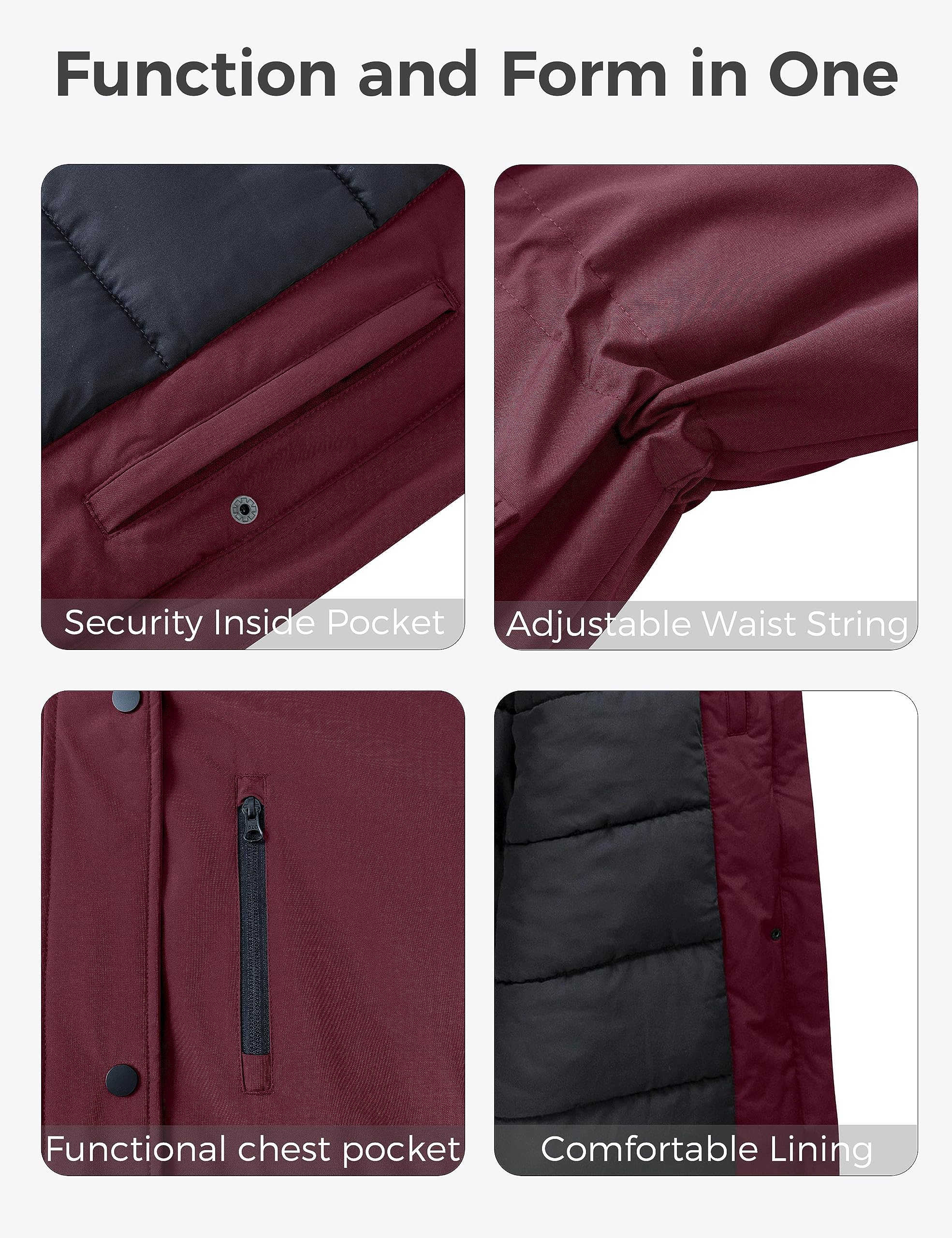 wantdo Manteau d'hiver imperméable pour femme - Parka chaude et épaisse avec capuche amovible