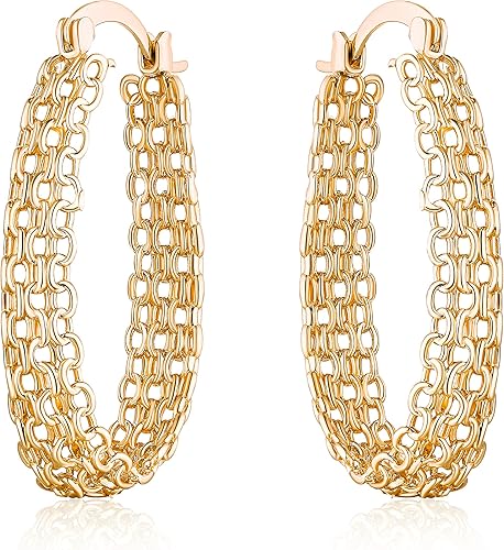 Aretes de filigrana de oro para mujer Aretes de aro de filigrana trenzada de malla chapada en oro de 18 quilates dorado Latón