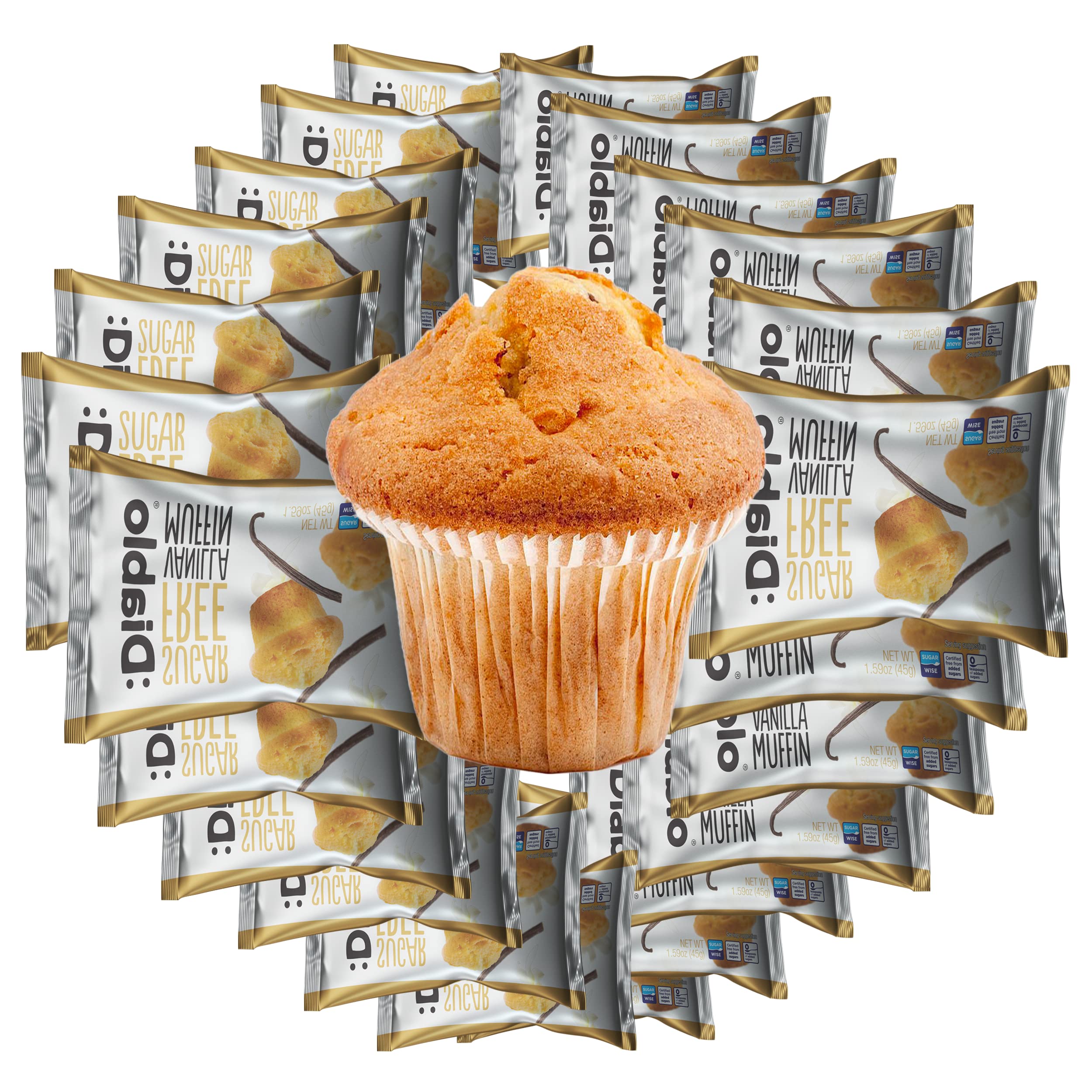 Diablo Sugar Free Vanilla Muffin Cupcake - Sweetened with Maltitol, Halal & Kosher Approved, Sugar Free Snacks - Perfect for Gifting, Birthdays, Special Occasions - 45g Each, Pack of 24