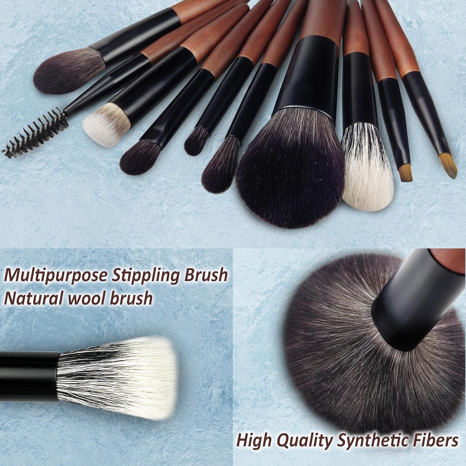 Travel Makeup Brush Set with Case, Mini Makeup Brushes Set for Powder, Foundation, Eyeshadow, Lip, Highlight, Blush & Concealer, 10 Pcs Travel Size Makeup Brushes & 2Pcs Triangle Powder Puff