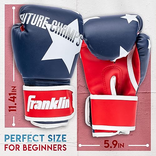 Miniatura 3 de Franklin Sports Future Champs - Juego de guantes de boxeo para niños de 5 a 8 años, 6 onzas, para niños y niñas, par rojo + azul