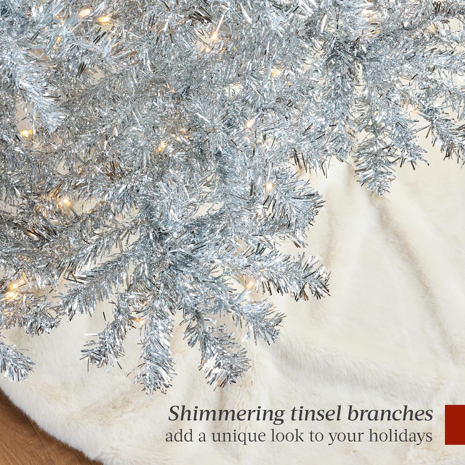 Best Choice Products 6ft Prelit Tinsel Christmas Tree, Artificial Seasonal Holiday Decoration w/ 1,000 Branch Tips, Stand - Silver