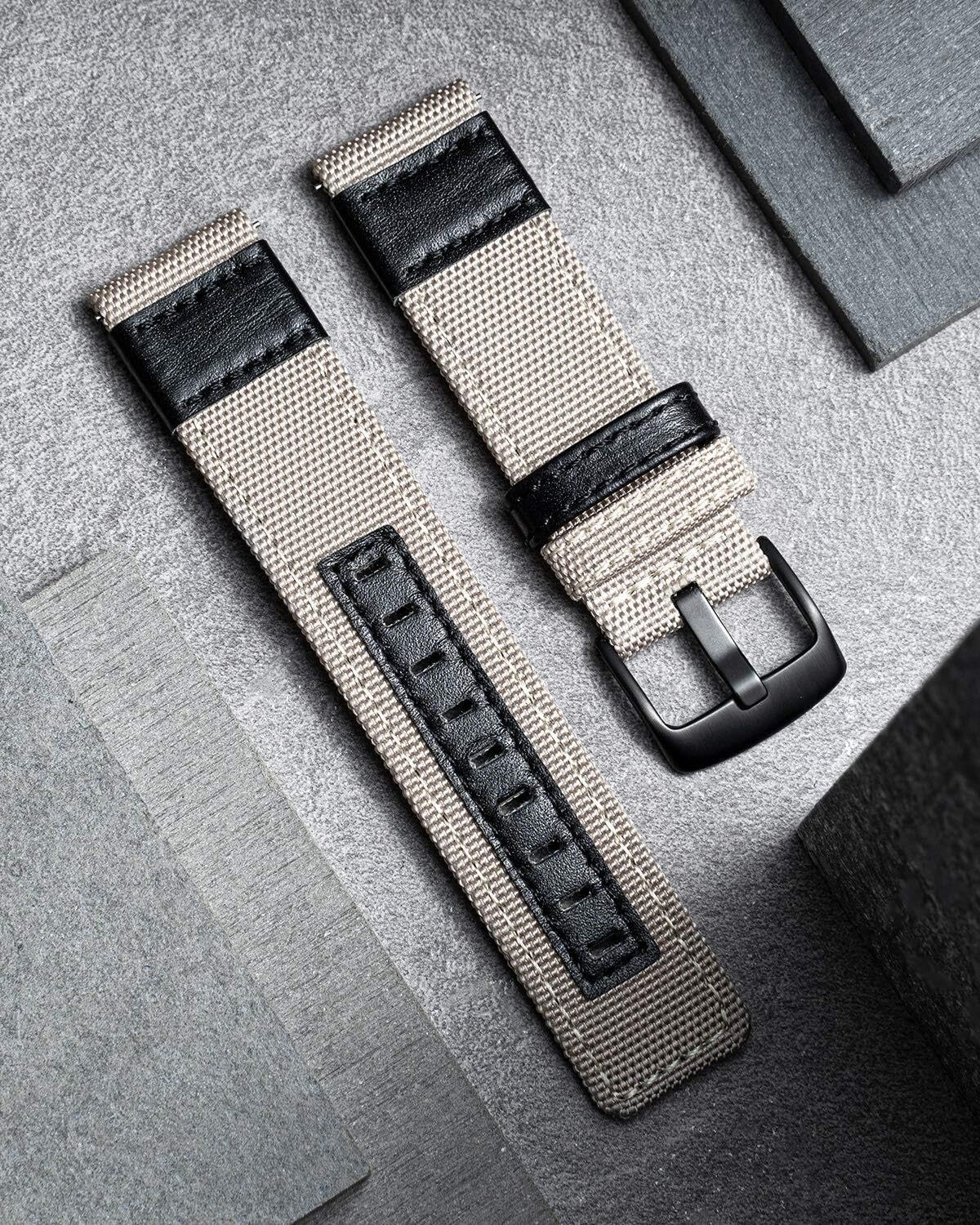 Cinturini, Cinturino di Ricambio for Orologio Ibrido in Tessuto Canvas con(Khaki,22mm)