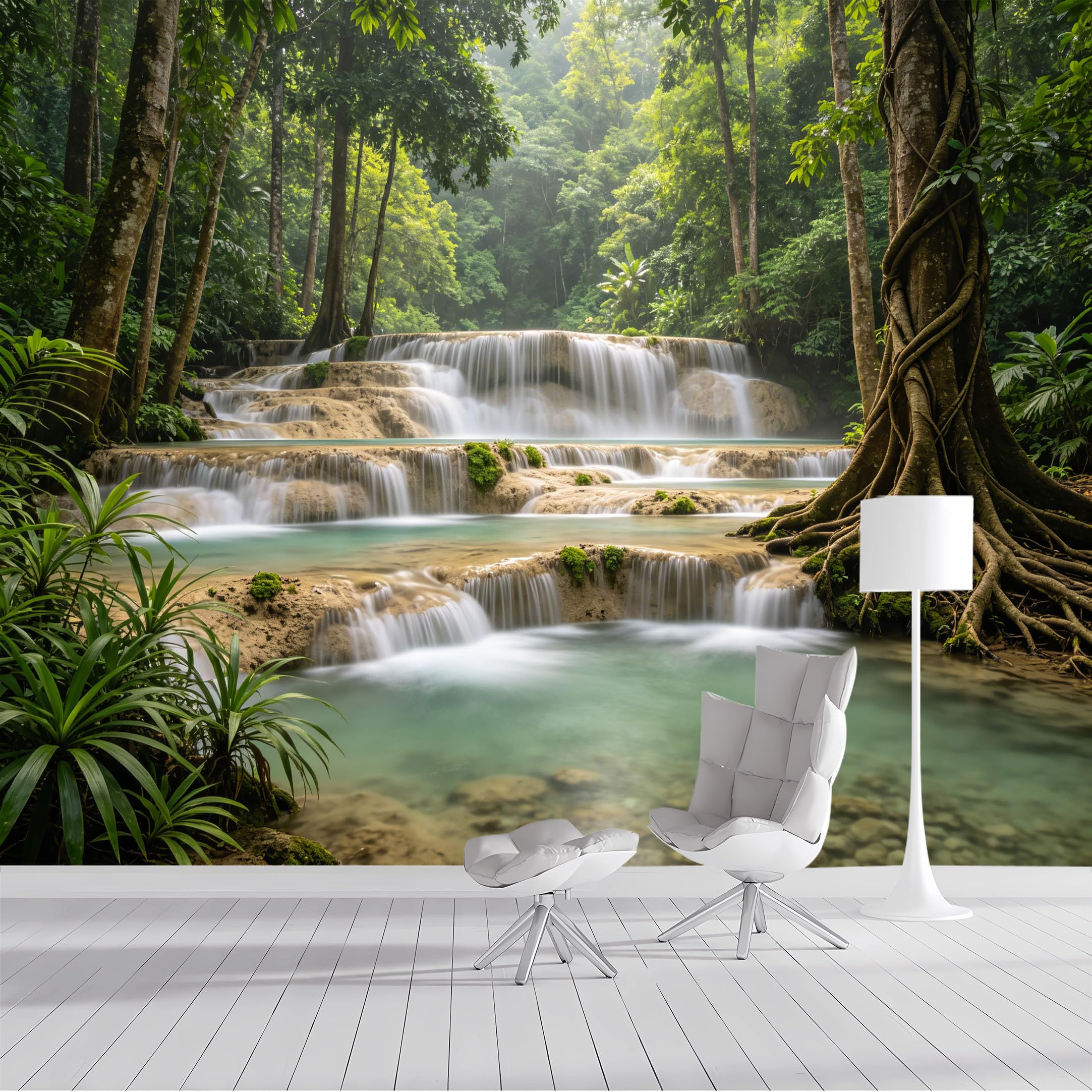 Custom Size Wall Mural Tropical Waterfall Forest Jungle Landscape Nature Scenery SelfAdhesive Wall Fabric Removable Peel and Stick Wallpaper Wall Decor for Living Room Bedroom Bathroom