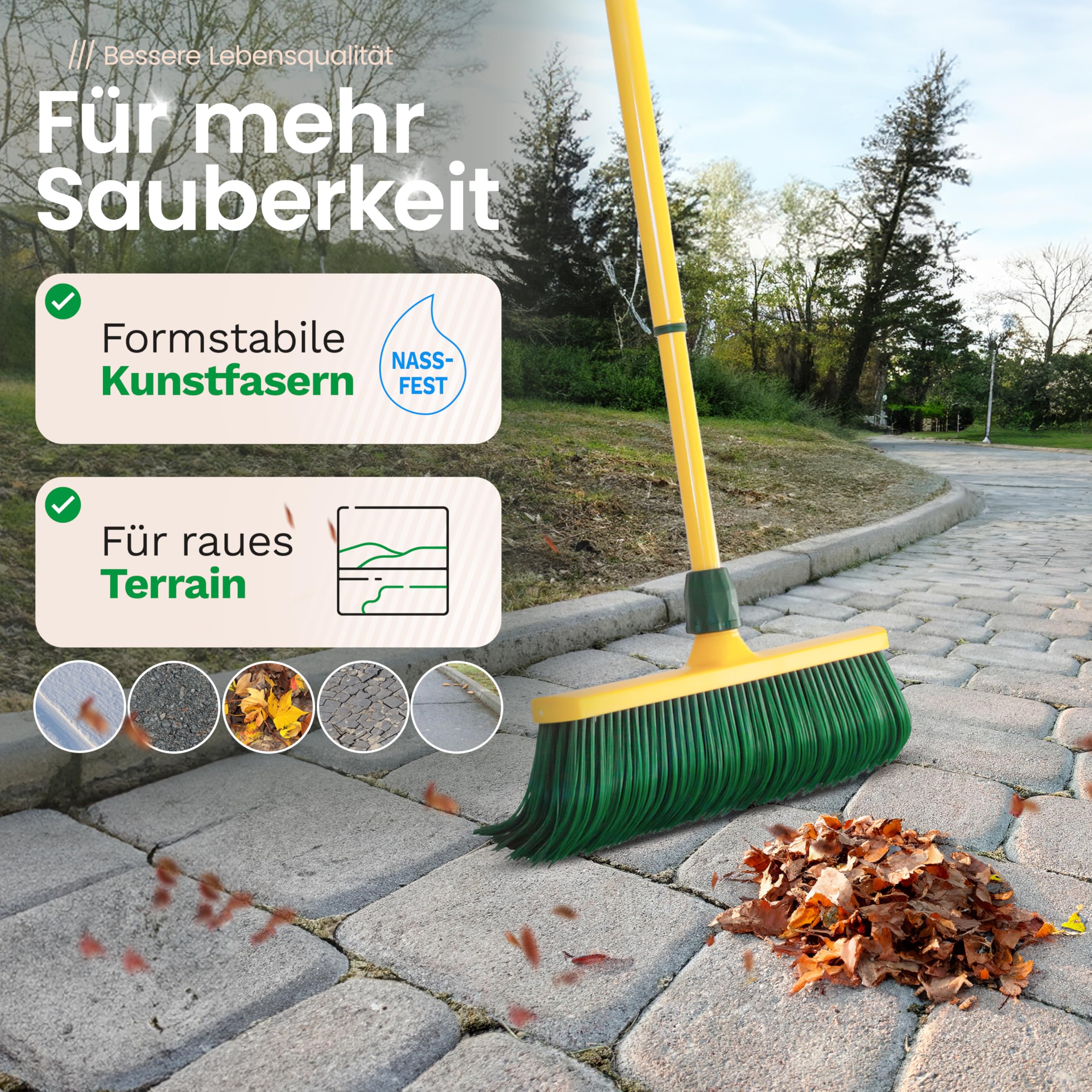 Krallenbesen Set 40 cm Kunststoff mit Teleskopstiel Kehrgarnitur gebogenen Borsten Gartenbesen Straßenbesen Kehrbesen (Besen + Kehrschaufel Set Krallenhandfeger, 40 cm)