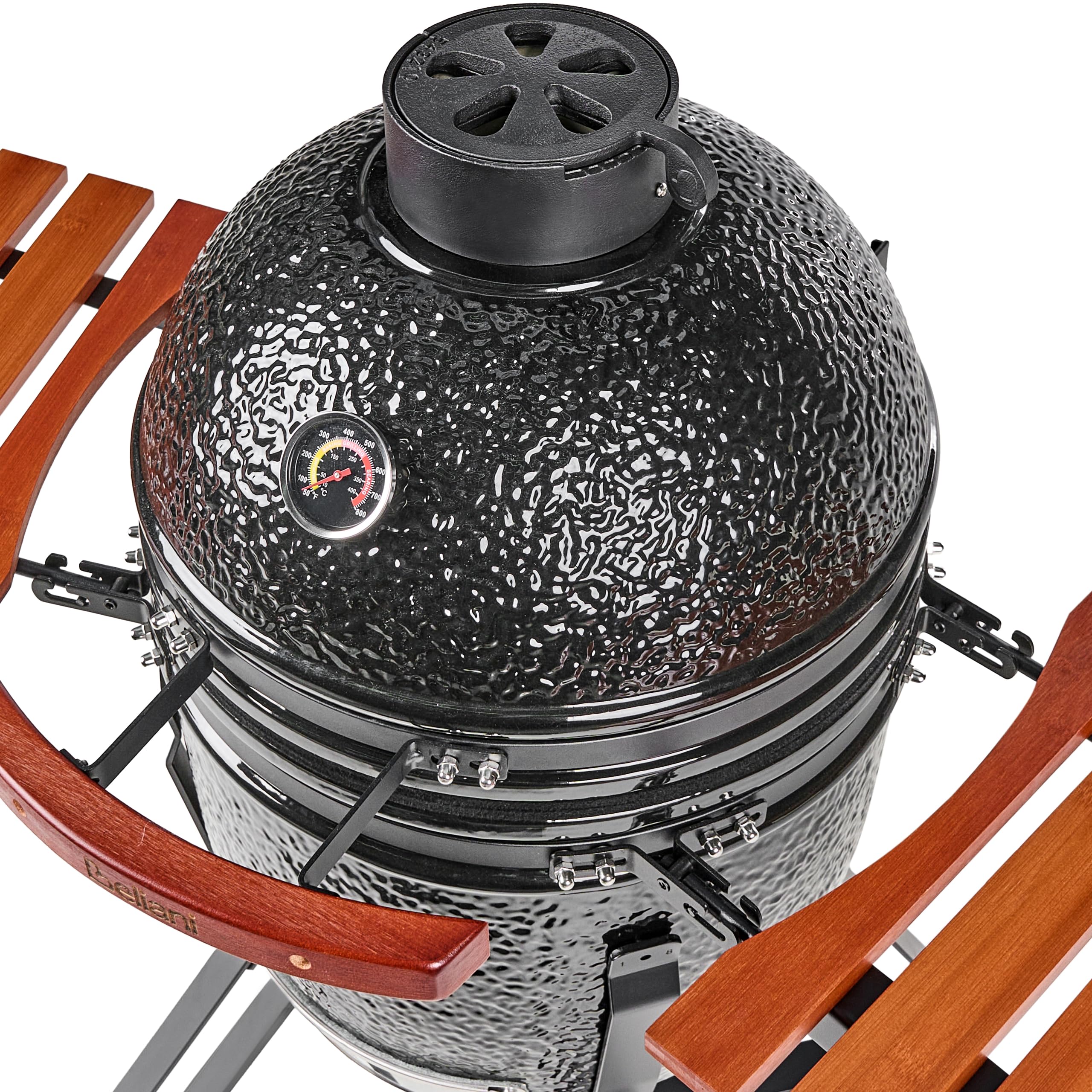 Ogrodowy grill węglowy ceramiczny na kółkach z pokrywą termometerem rusztem czarny Kamado