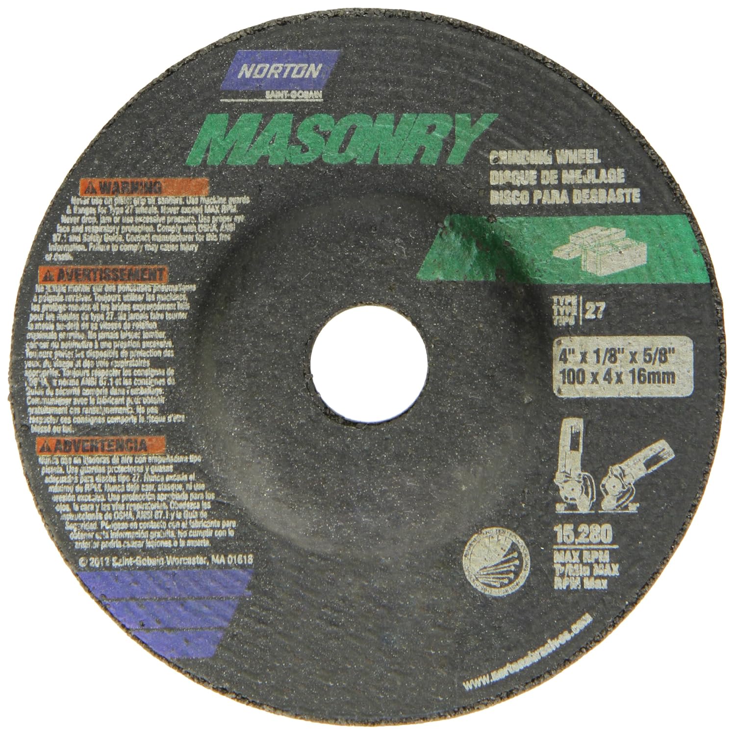 Norton Masonry Depressed Center Abrasive Wheel, Type 27
