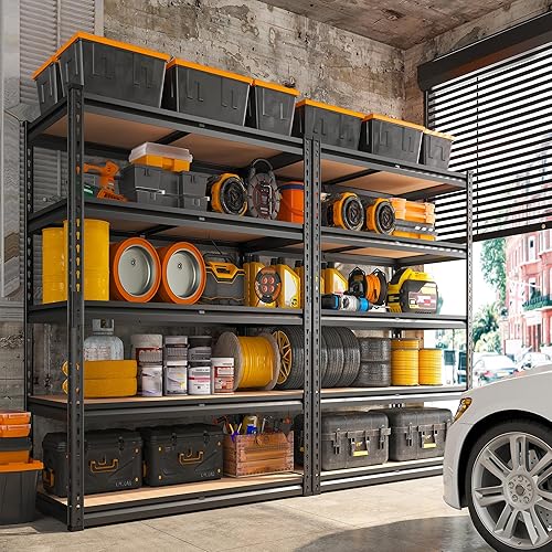 REIBII 2000LBS Garage Shelving Heavy Duty Storage Shelves 72" H Metal Shelving for Garage Shelves Adjustable 5 Tier Metal Shelf for Pantry Closet Kitchen Basement 35.5" W x 72" H x 15.8" D