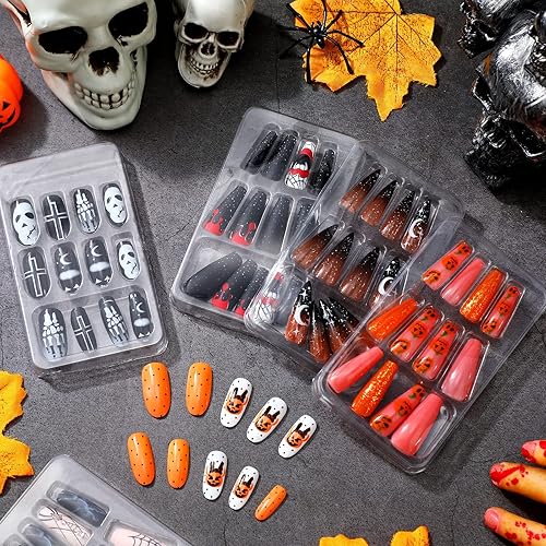 Miniatura 6 de 144 uñas postizas de Halloween, uñas postizas cortas a presión, uñas postizas de Halloween, pegamento con pestaña de pegamento de uñas, puntas de