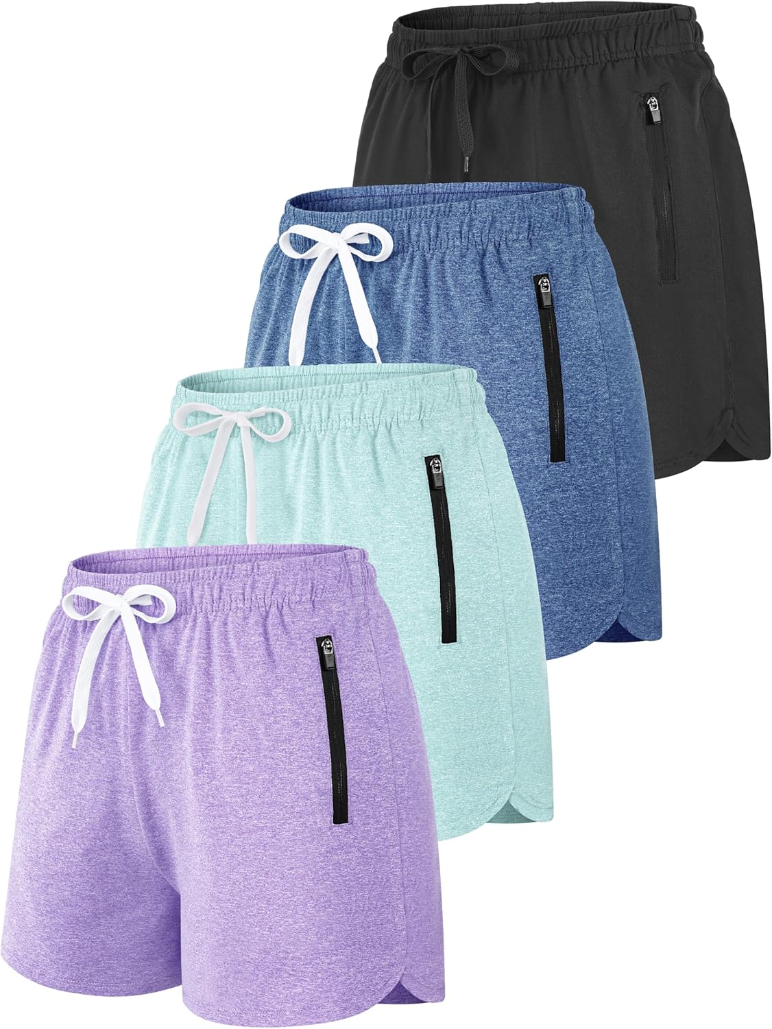 Resinta 4 Pack Girls Athletic Shorts Dry-Fit Soccer Running Shorts for Kids Workout Gym Active Apparel with Zipper Pockets