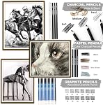 Kalour 76 Ensemble de croquis de dessin - Pro Fournitures d'art avec carnet de croquis & Papier aquarelle - Inclure l'aquarelle,Graphite,Coloré,Métallique,Pastel,Crayon de charbon - pour les artistes Débutants Adultes Adolescents