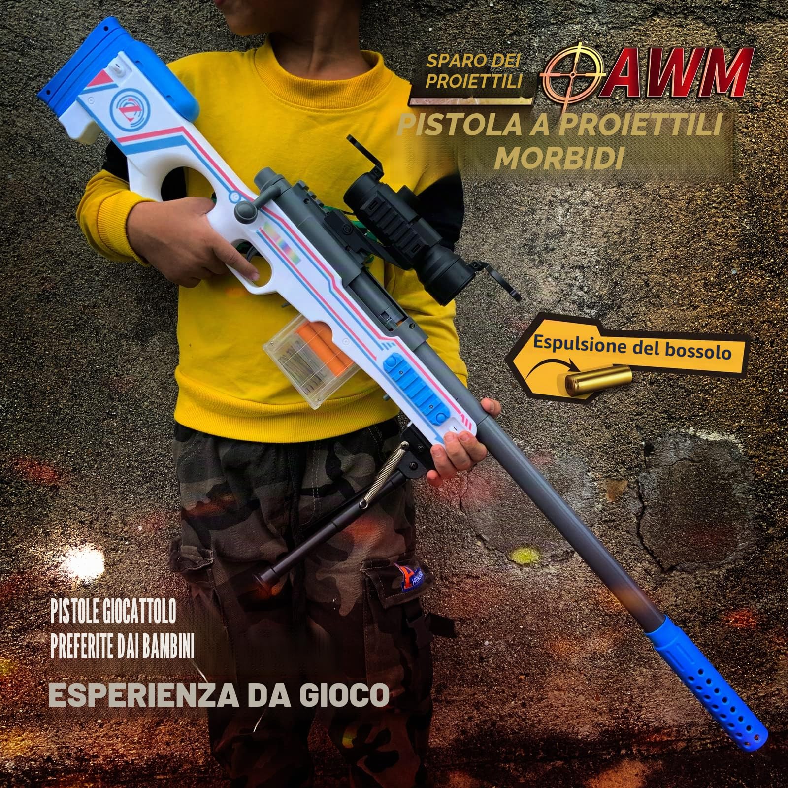 AGM MASTECH AWM Pistola blaster a lancio di proiettili, 40 dardi ufficiali, clip a 4 dardi, 2 caricatori, set di giochi blaster per ragazzi, bambini e adulti (bianco)
