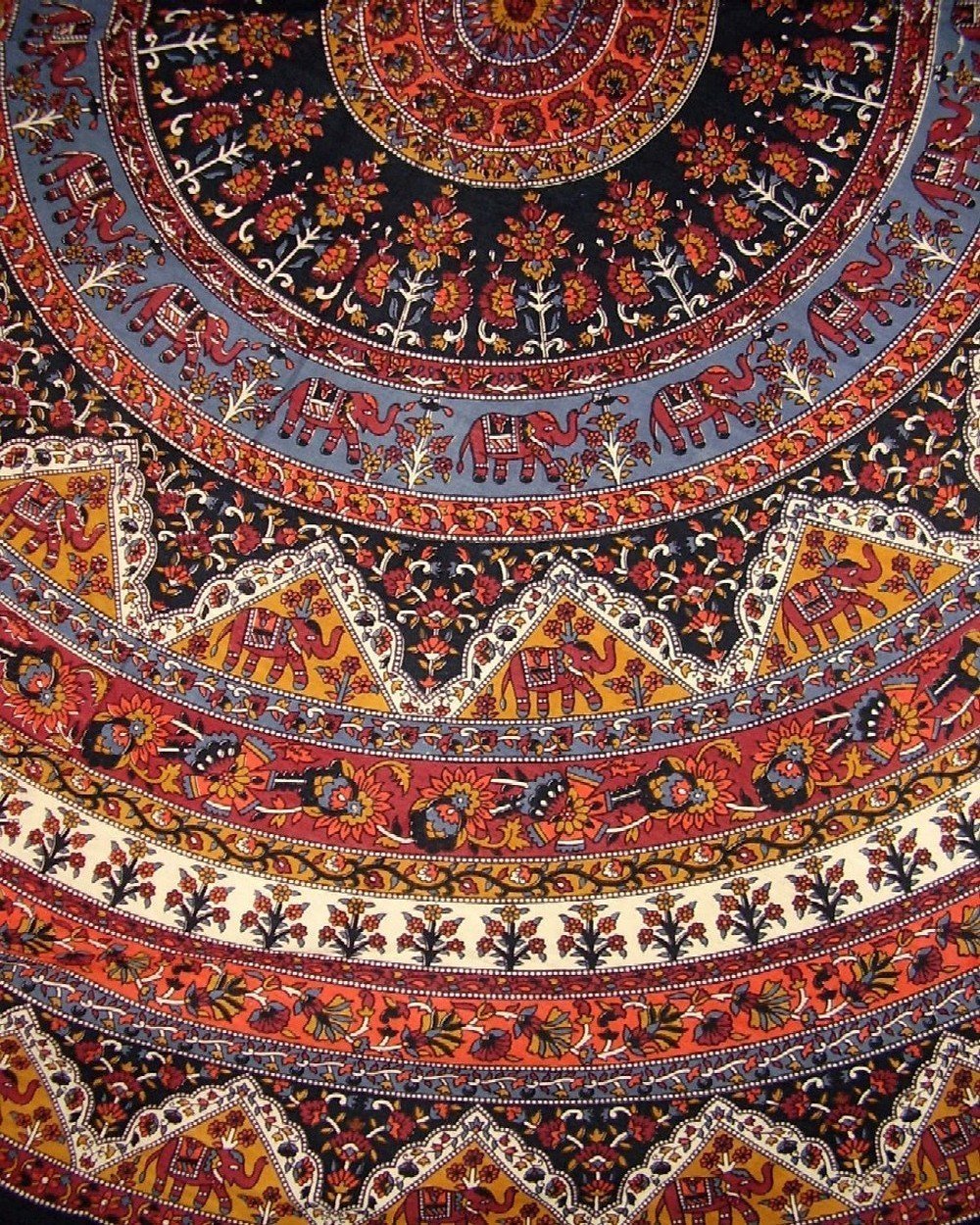 Indian Mandala Print Round Cotton Tablecloth 76" Brown