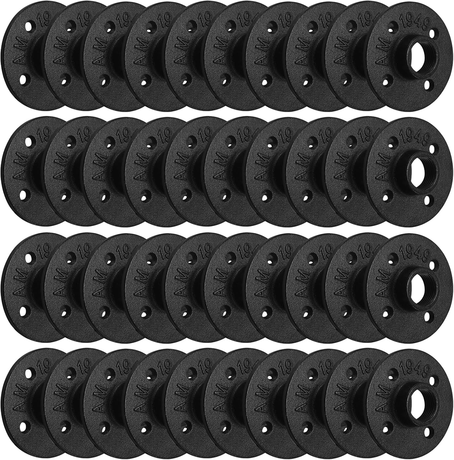 1" Black Painted Floor Flange, 40 Pack Malleable iron Pipe Flange for Industrial vintage style, Flanges with Threaded Hole for DIY Project/Furniture/Shelving Decoration (40, 1 Inch)