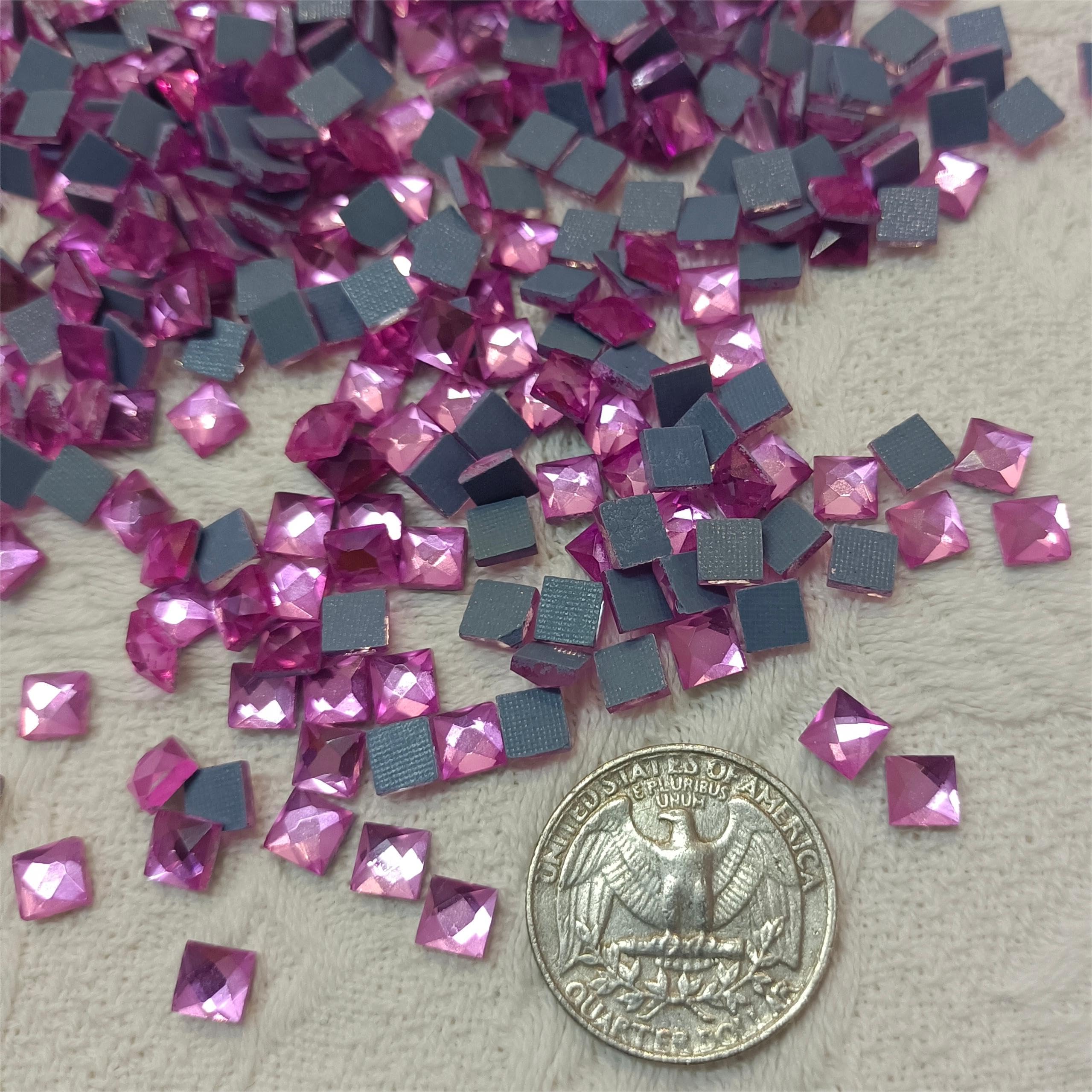 Finstone Rhinestones hotfix,Iron on Rhinestones (Pink, Square 5 x 5 mm,1000 pcs/pkg)