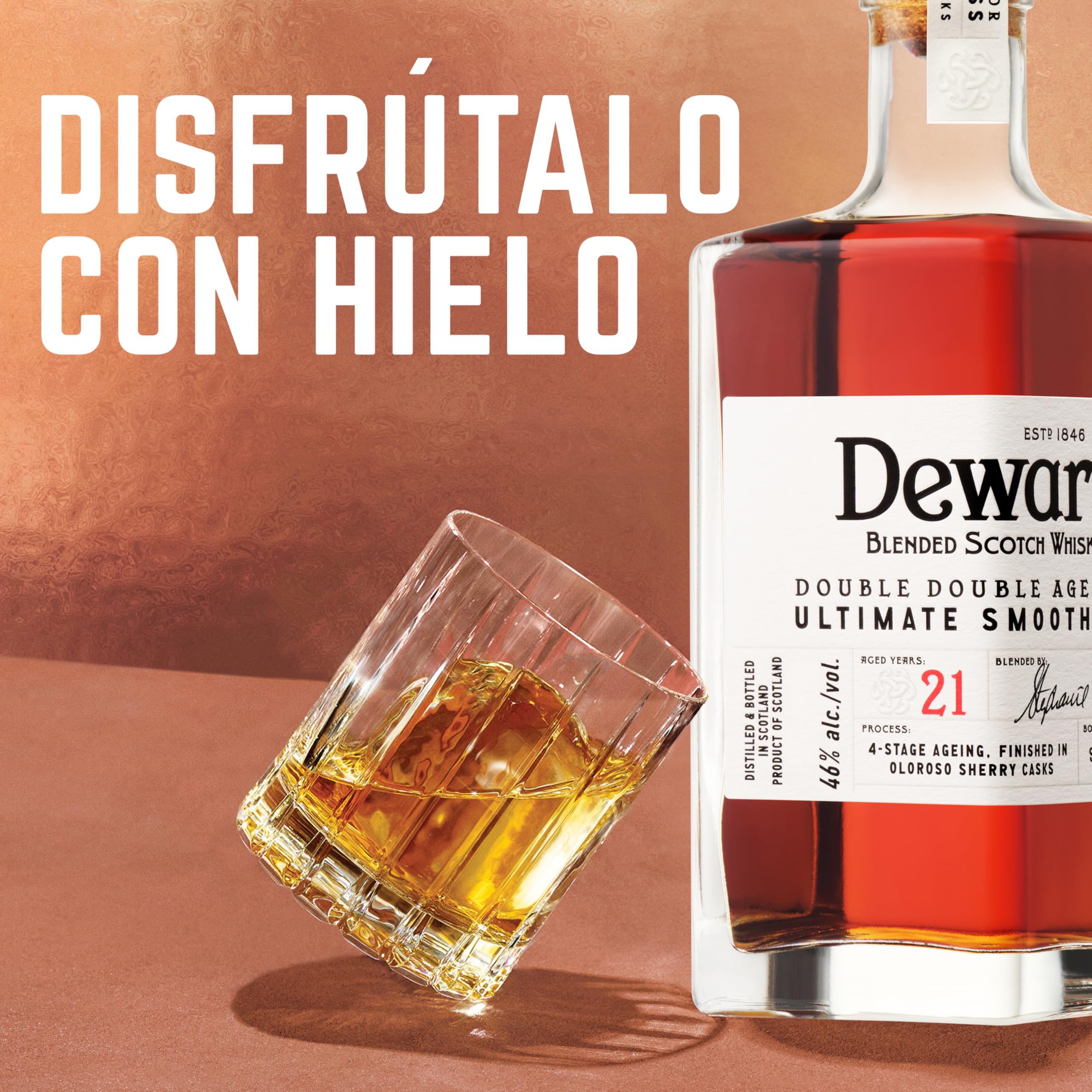 Dewar's Double Double 21 Year Old Blended Scotch Whisky, 46% ABV, 500ml, con Caja de Regalo, Acabado en Barricas de Jerez Oloroso, 50cl