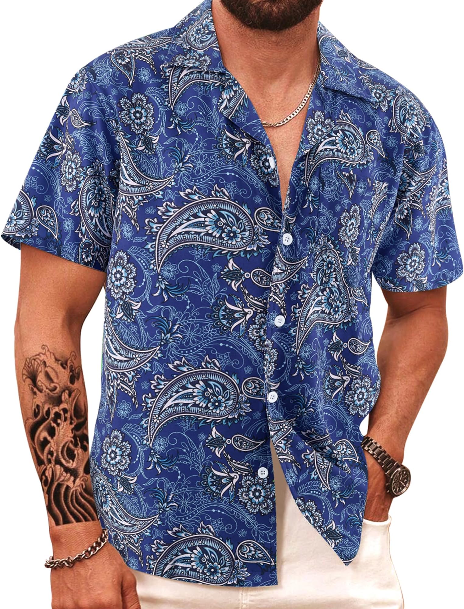Men's Hawaiian Shirt Short Sleeve Summer Beach Tropical Button Down Shirt