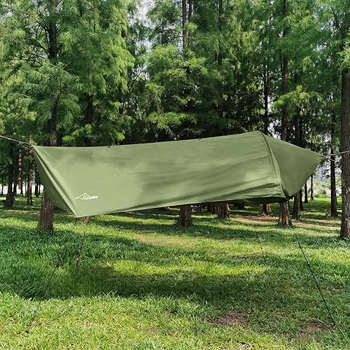 Miniatura 7 de Travel Bird Hamaca de camping con mosquitera y lona para moscas de lluvia, función 3 en 1 paracaídas portátil doble e individual, hamaca ligera al