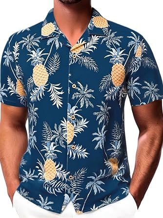 Damipow Hawaiian Shirt for Men Short Sleeve Button Down Tropical Shirts