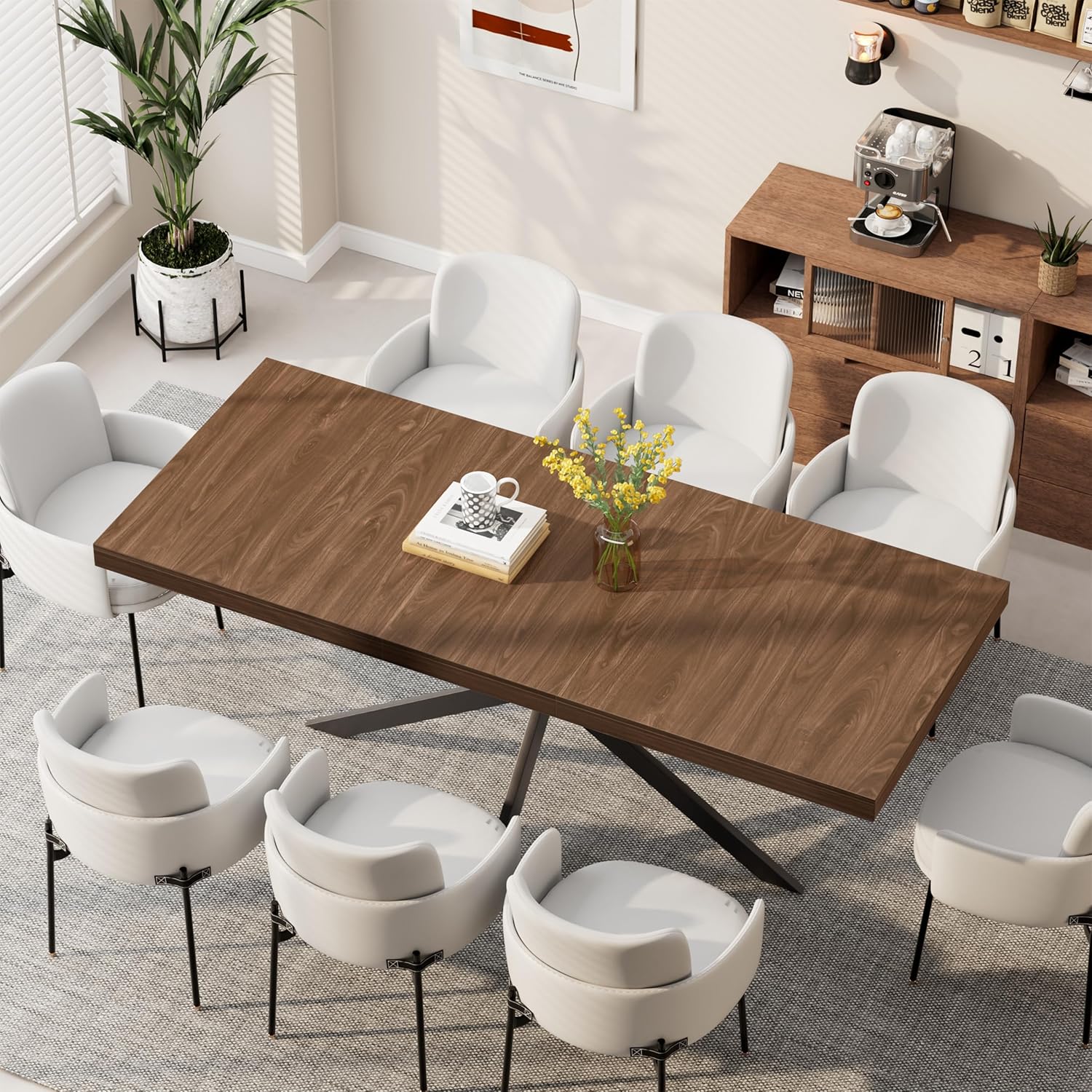 Extendable Dining Room Table for 4 6 8, 55"-70.9" Kitchen Table Rectangle Wood, Expandable Dining Table with Hidden Storage, Space Saving Farmhouse Kitchen Table for Kitchen Dining Living Room