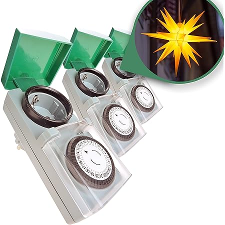 Zeitschaltuhr Aussenbereich 3er Set - Zauberhafter Lichterglanz automatisch geregelt – Zeitschaltuhr Tempo, einfach zu bedienen, besonders robust – Zeitschaltuhr mechanisch, analog, IP44