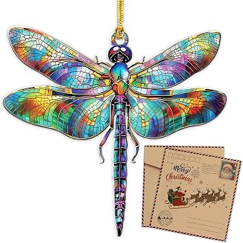 Dragonfly Ornament, Stained Glass Effect Christmas Tree Decor