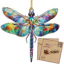 Dragonfly Stained Glass Effect Ornament - Dragonfly Ornaments for Christmas Tree - Christmas Ornaments 2025 - Dragonflys Gifts for Women - Holiday Decorations and Xmas Gifts Ideas - 2025 Ornaments