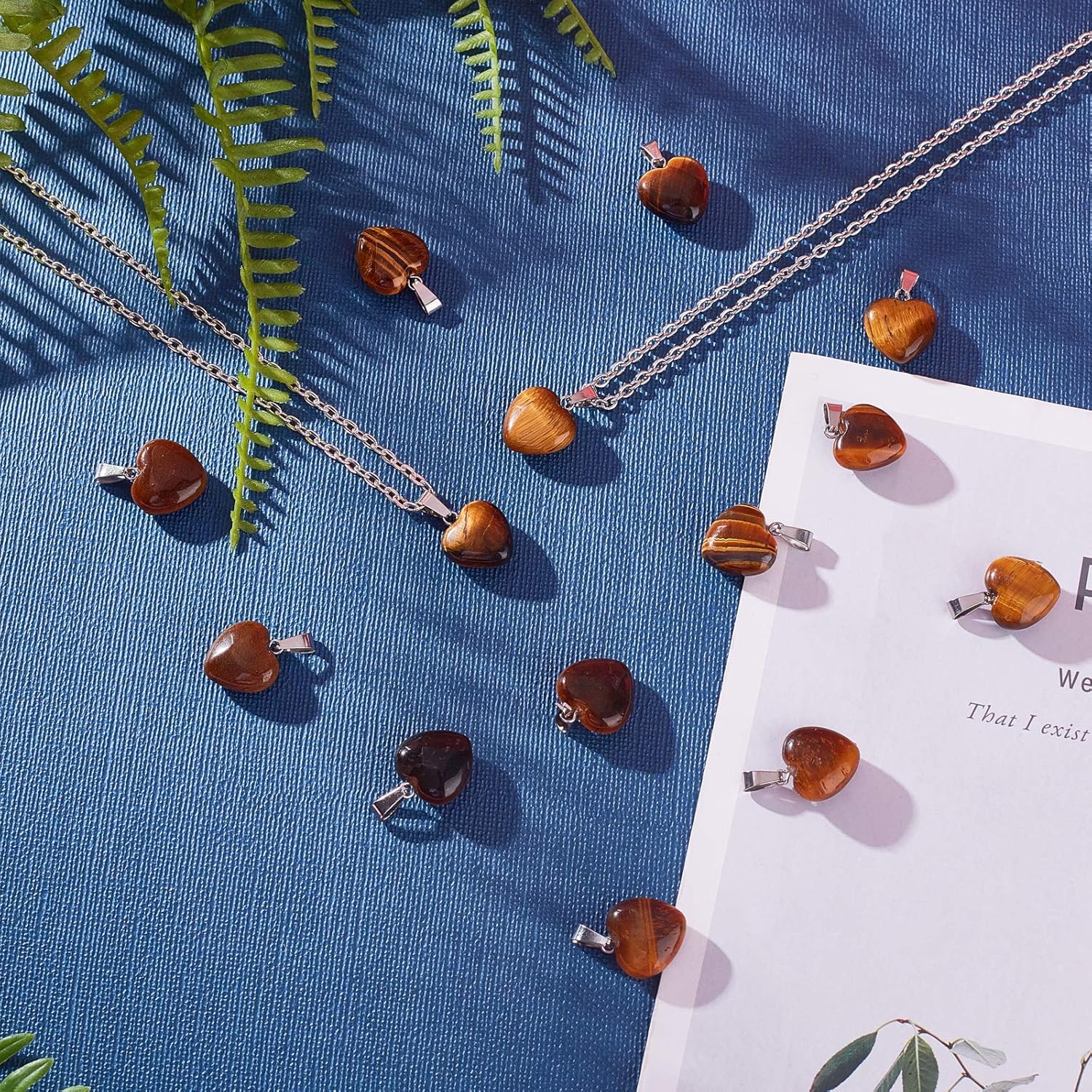 arricraft 50PCS Heart Shape Tiger Eye Gemstone Stone Charms Healing Stone Beads Pendants for Valentine's Day Necklace Jewelry Making