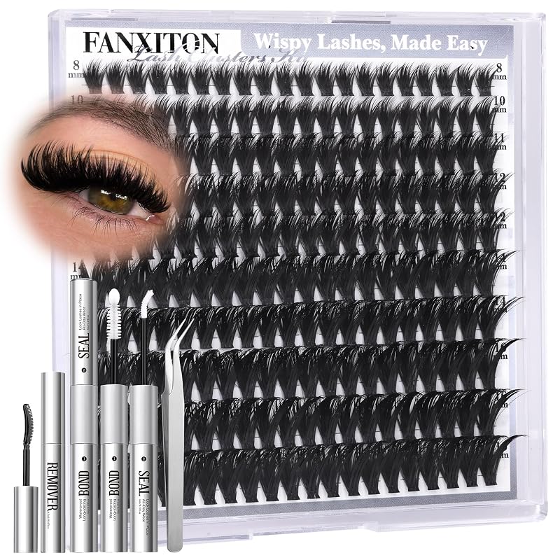 Kit de tufos de cílios FANXITON com curvatura CD, 8–16 mm, adesivo, selante, removedor e pinça