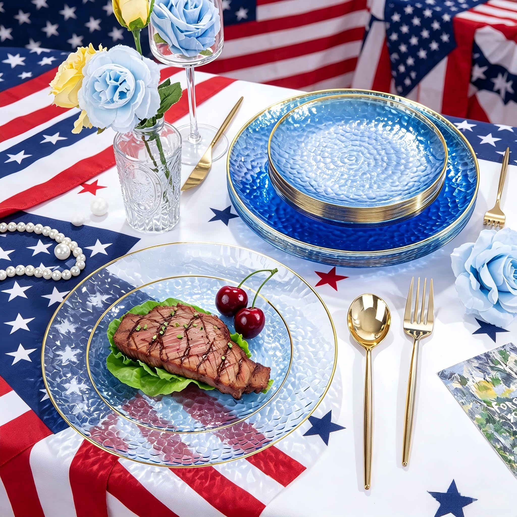 Blue Hammered Plates - 36 Piece Set -7