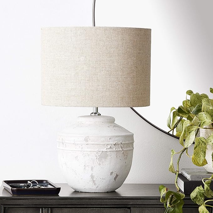 Creative Co-Op Creative Co-Op Cement Table Lamp with Linen Shade, Distressed White photo 2