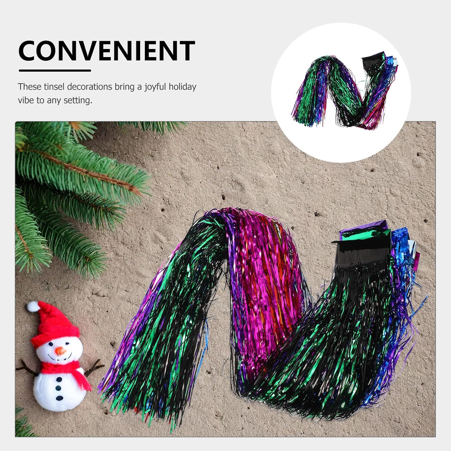 1 Pack Christmas Tree Decorations Tinsel Garland - Iridescent Tinsel Foil Fringe Icicles for Xmas Home Hair Decor Holiday Birthday Graduation Supplies