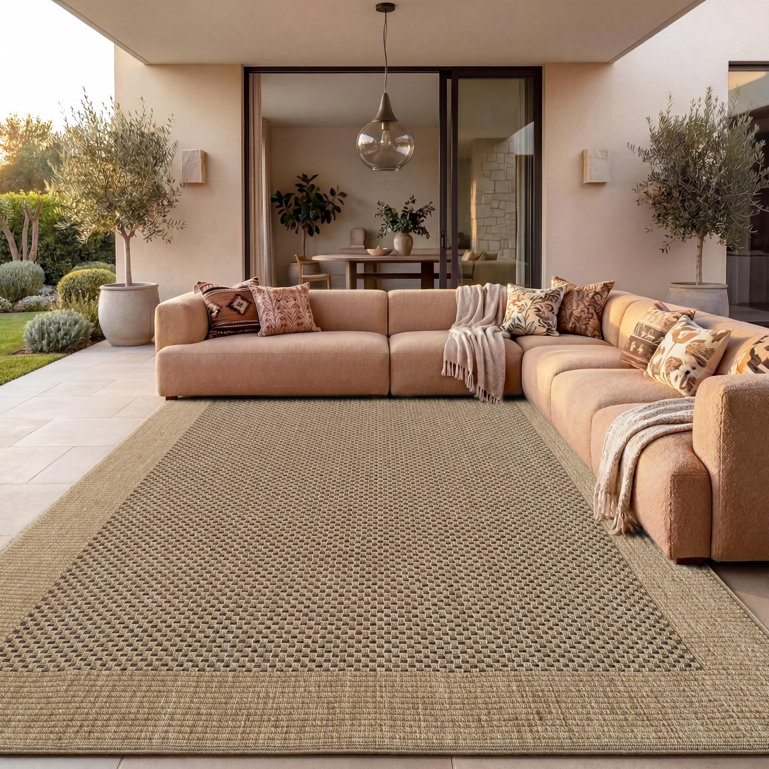 Paco Home Tappeto Per Esterno Terrazzo Balcone Tappeto Cucina Bordura Sisal Monocolore Beige, Dimensione:160x230 cm