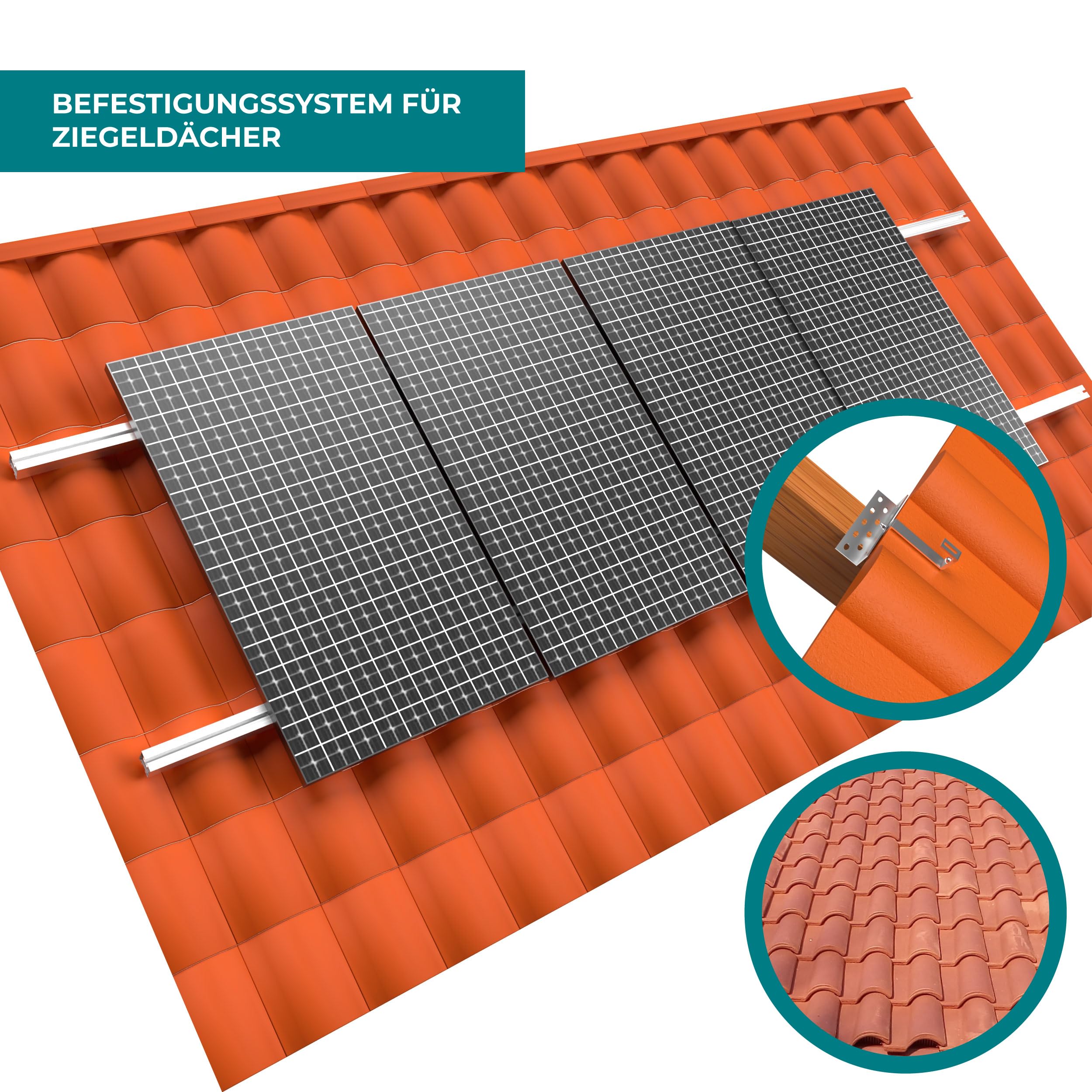 25x doitBau Solar Dachhaken für Ziegeldach PV Montageschiene Photovoltaik Modul Schrägdach Profil Montage Pfanne Ton Keramik Beton Befestigungshaken Edelstahl Pfannendach Unterkonstruktion Solarmodul