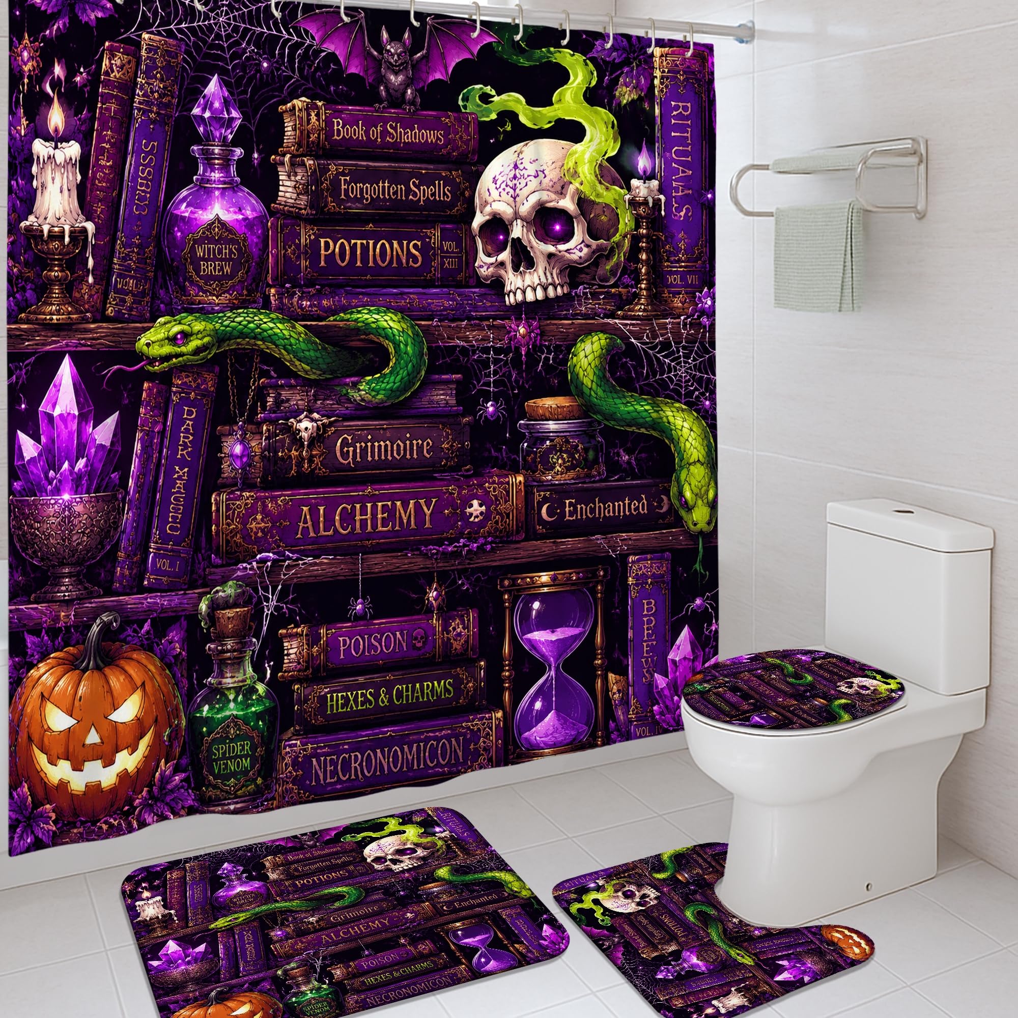 Rideau de douche gothique tête de mort 183x183 cm lavable avec crochets pour salle de bain