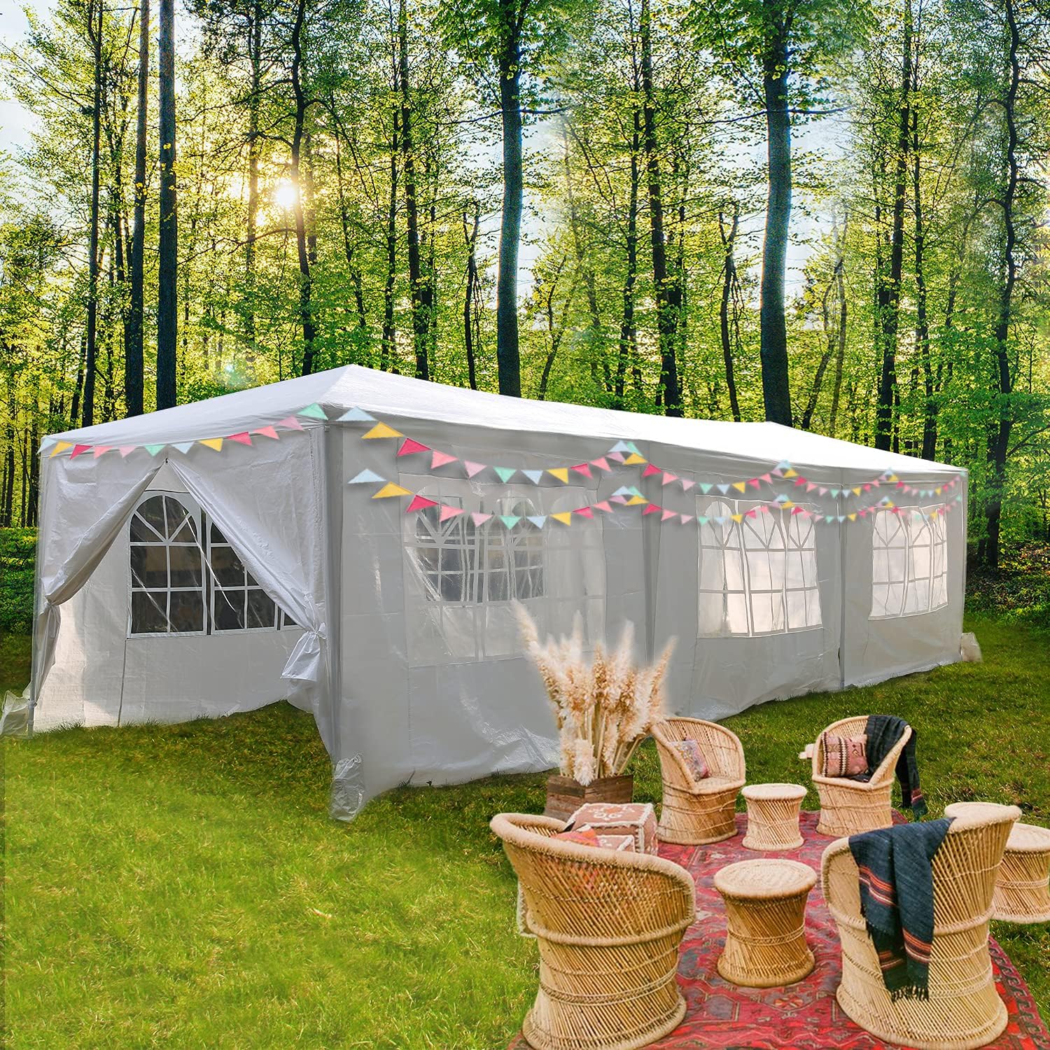HCY Party Tent 10'x30' Gazebo Canopy Heavy Duty Outdoor Tent Waterproof UV Protection Pavilion with 8 Removable Sidewalls for Wedding, Camping Shelter (White)